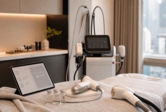 K-beauty aesthetic treatment room with devices