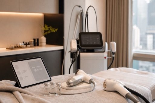 K-beauty aesthetic treatment room with devices